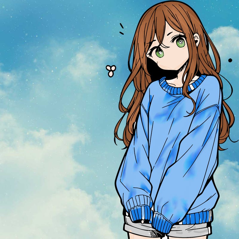 manga teen girl  in a sweater and baggy pants