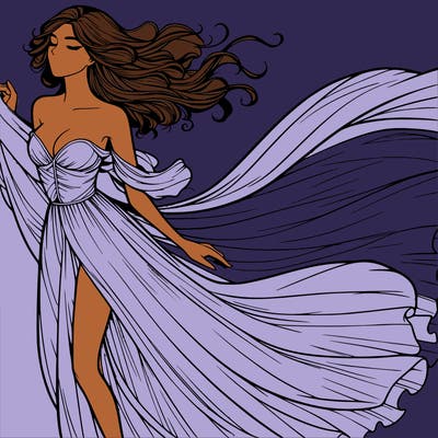 realistic woman in dress flowing the the wind