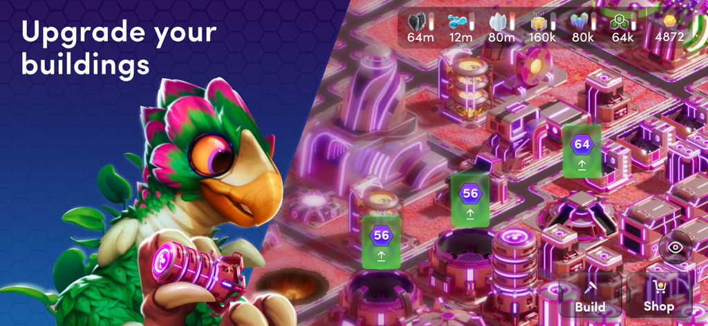 Interface futurista de construção e atualização de cidades em Illuvium Zero