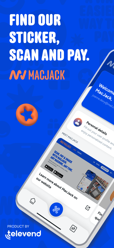 MacJack 모바일 앱 인터페이스 (비접촉식 자판기 결제용)