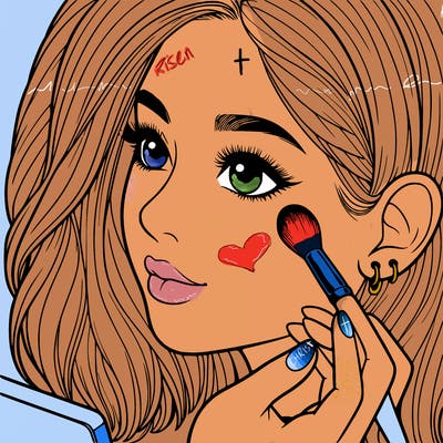 a realistic girl doing her makeup