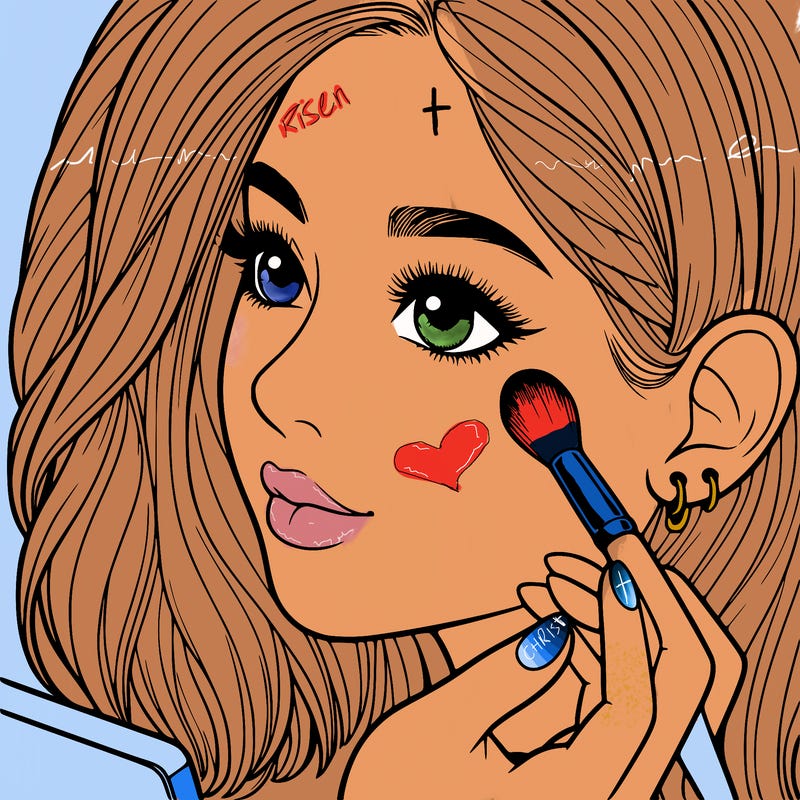 a realistic girl doing her makeup