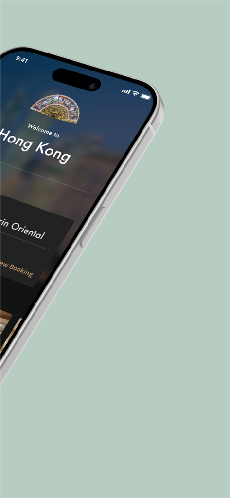 아이폰에 표시되는 홍콩 만다린 오리엔탈 호텔 앱 환영 화면