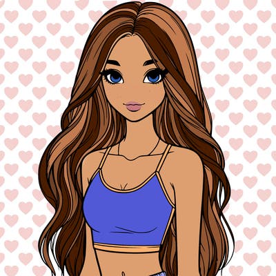realistic girl with long hair with a crop top
