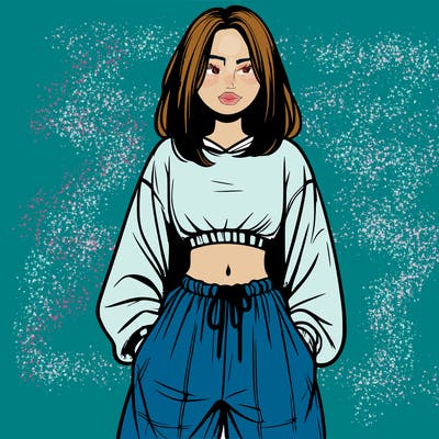 realistic girl faceless with baggy pants and a crop top