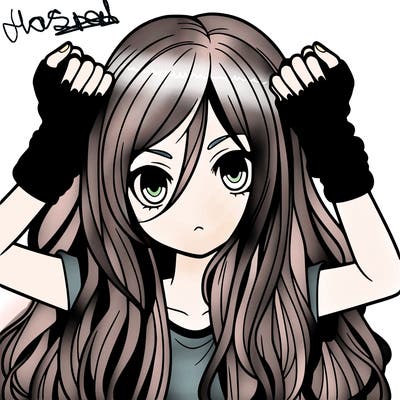 long haired girl with fingerless gloves