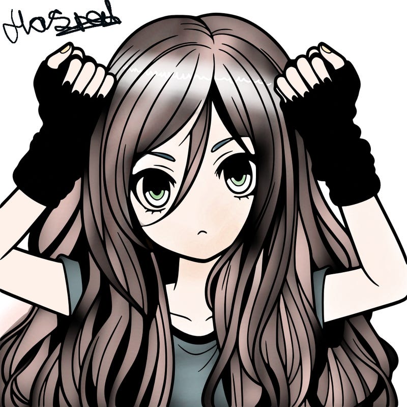 long haired girl with fingerless gloves