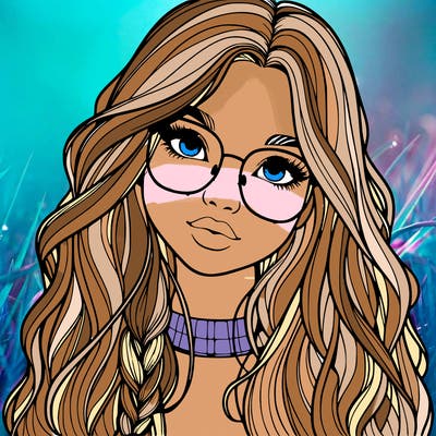 girl with long hair and freckles and glasses realistic