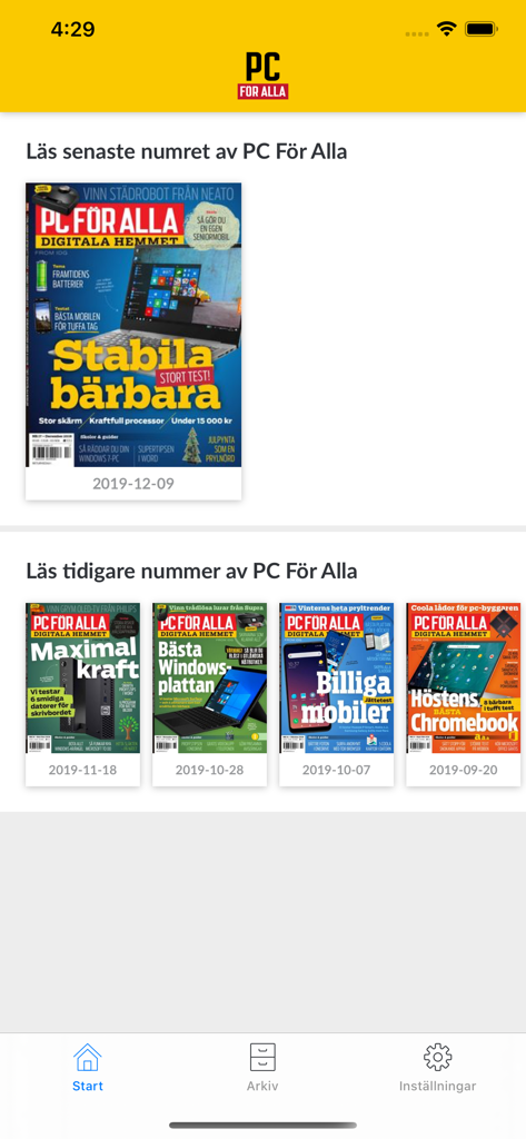 Home screen of PC for Alla Digital app showing the latest and previous magazine issues