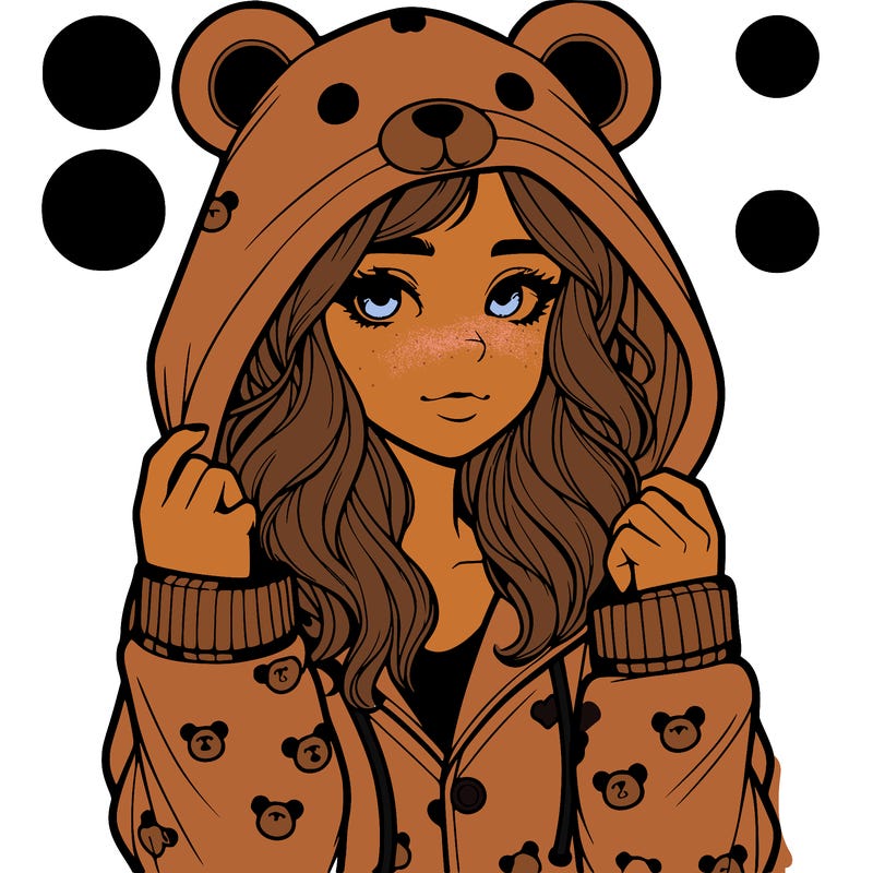 realistic girl in a animal pjs hoodie