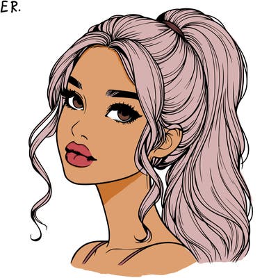 realistic girl with a ponytail on her hair and lips