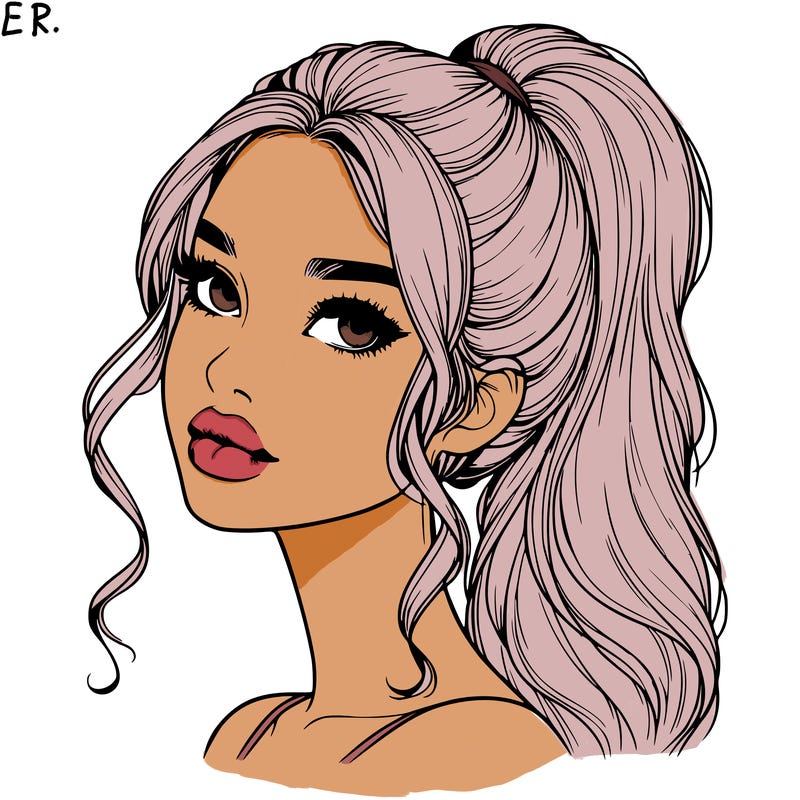 realistic girl with a ponytail on her hair and lips