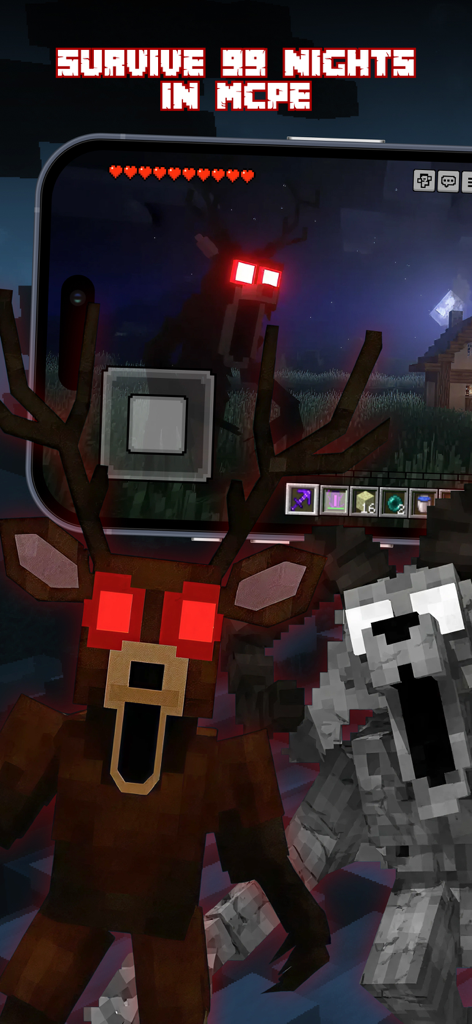 Scary monsters with glowing eyes in a Minecraft survival horror mod