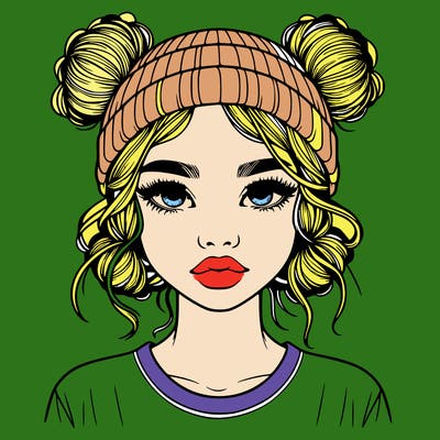 realistic girl with buns in her hair with a beanie on