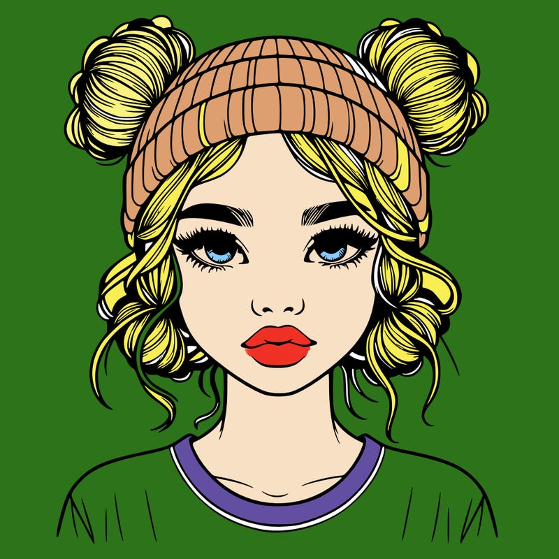realistic girl with buns in her hair with a beanie on