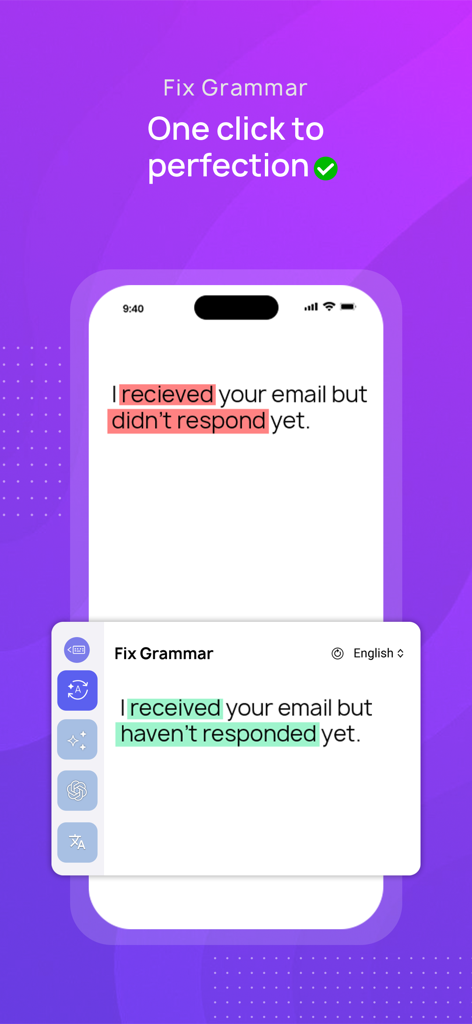 CleverType - AI Keyboard - CleverType AI keyboard interface showing real-time grammar and spelling correction on a smartphone.