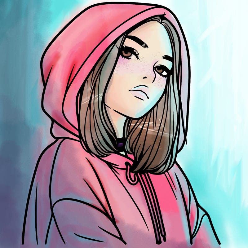 a realistic girl in a hoodie