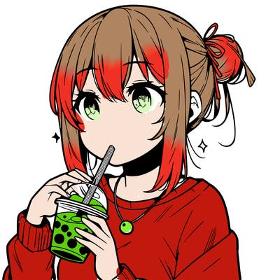 manga character drinking boba