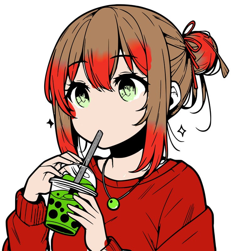 manga character drinking boba