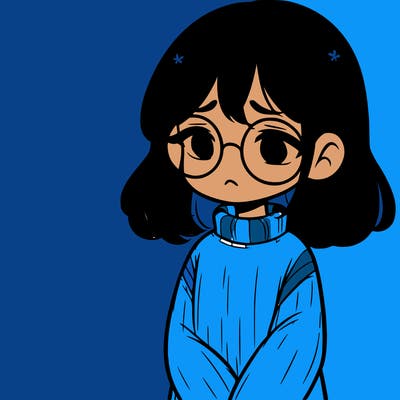 sad girl with glasses in a sweater