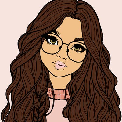 girl with long hair and freckles and glasses realistic