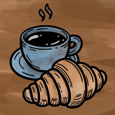 a croissant with a cup of coffee