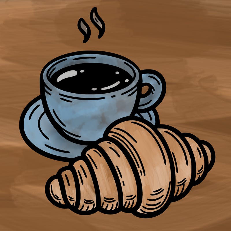 a croissant with a cup of coffee
