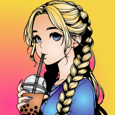 realistic girl with braided hair drinking boba
