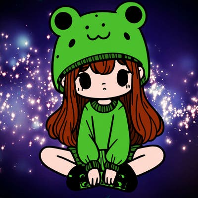 a girl wearing a frog hat and some frog socks