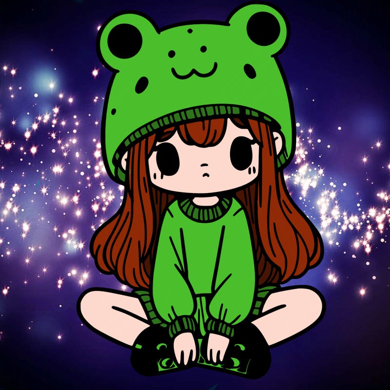 a girl wearing a frog hat and some frog socks