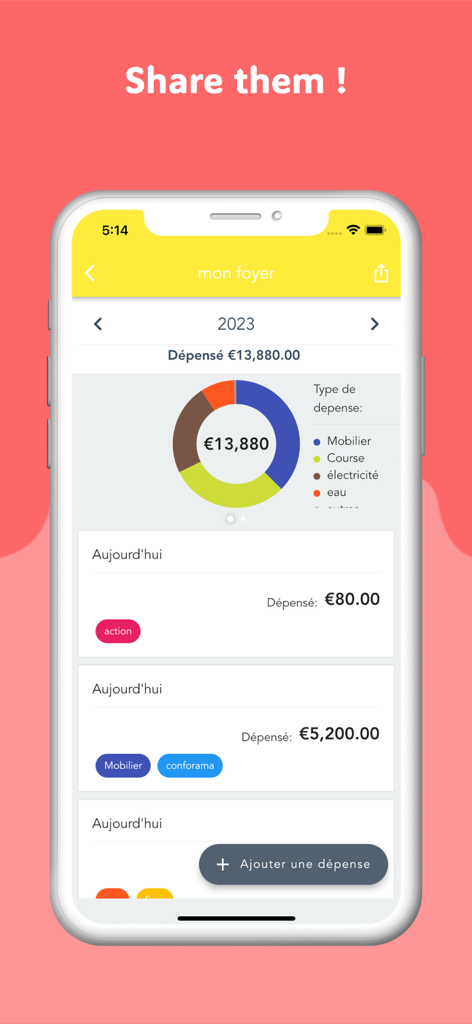 Construction Expense Manager - A mobile app dashboard showing a visual breakdown of project expenses with a donut chart and detailed transaction list.