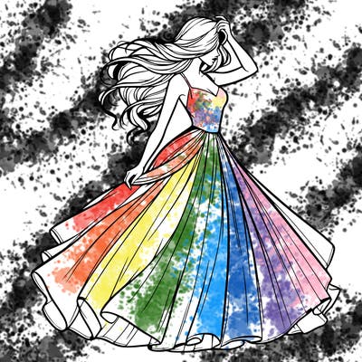 realistic woman with dress flowing in the wind