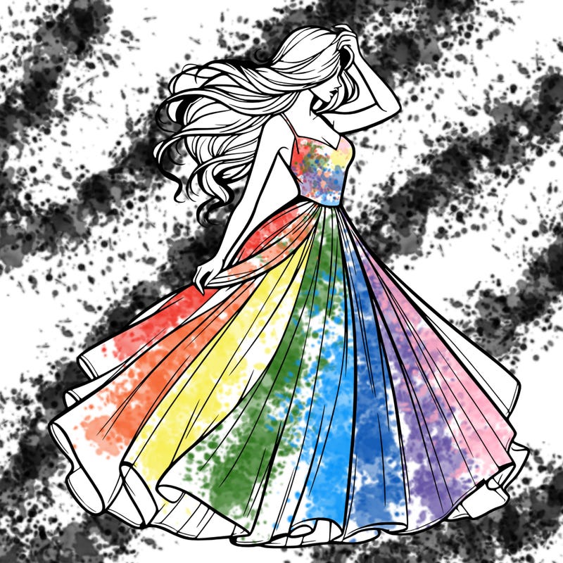 realistic woman with dress flowing in the wind