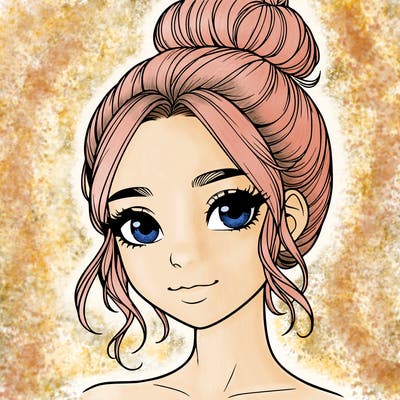 realistic pretty girl with hair in bun