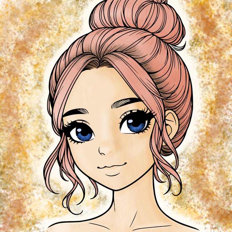 realistic pretty girl with hair in bun