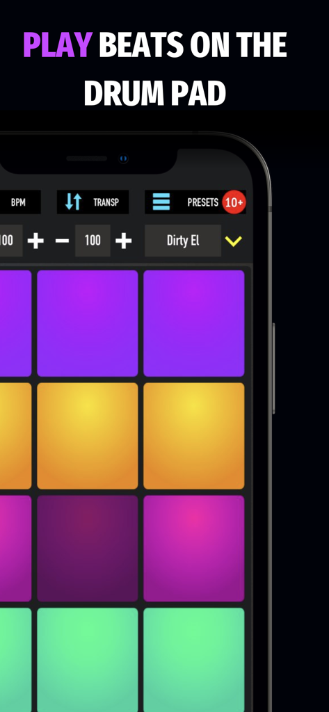 Mixpads drum pad interface on a mobile phone for playing beats