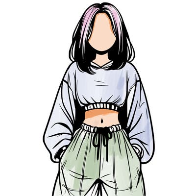 realistic girl faceless with baggy pants and a crop top