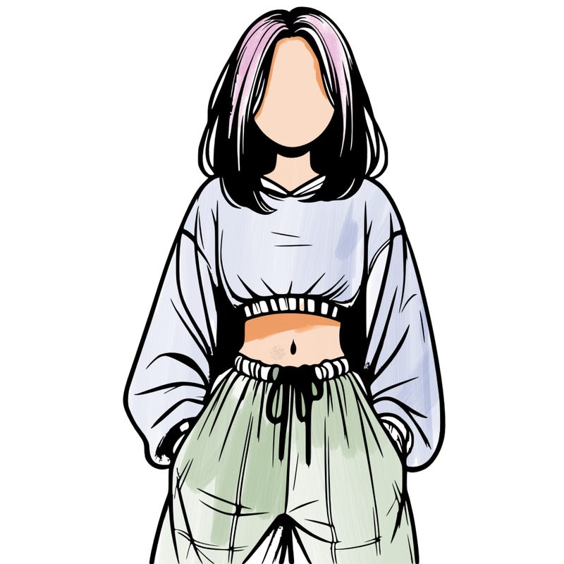 realistic girl faceless with baggy pants and a crop top
