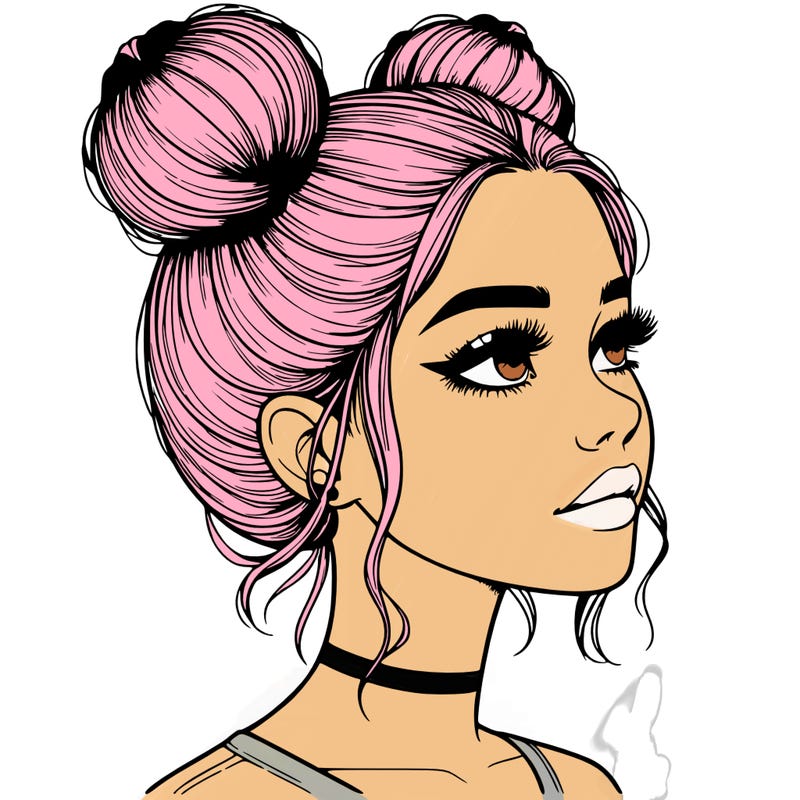 realistic girl with buns on the top of her head