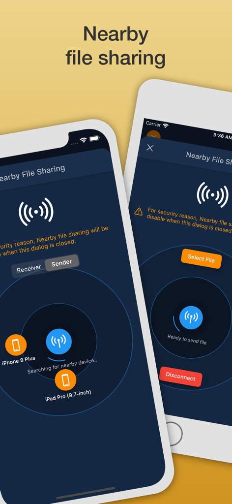 Safety Note+ - iPhone 및 iPad용 Safety Note plus 앱 주변 파일 공유 화면