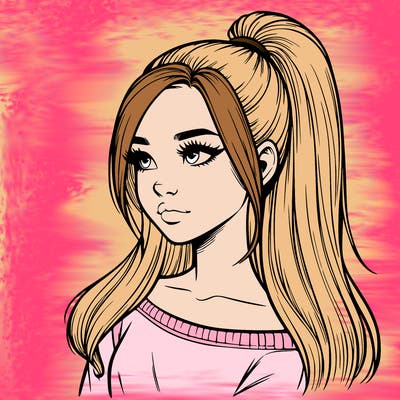 realistic girl with a high ponytail