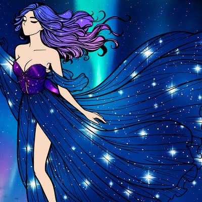 realistic woman in dress flowing the the wind