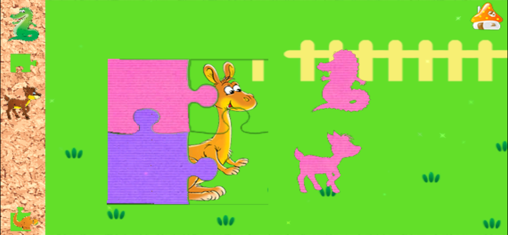 تعلم اسماء الحيوانات والطيور - Un puzzle de kangourou de dessin animé dans une application éducative pour enfants.