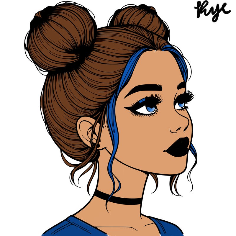 realistic girl with buns on the top of her head