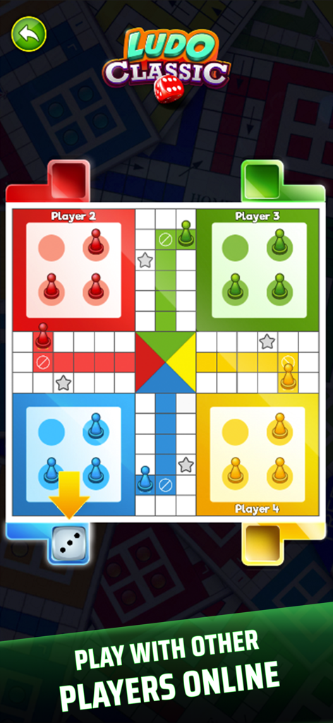 Ludo Classic Game - Gameplay screen of Ludo Classic showing the board and online multiplayer feature.