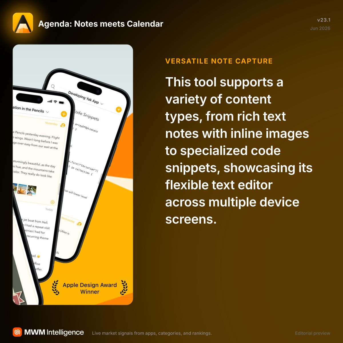 Agenda: Notes meets Calendar - Productivity App | MWM