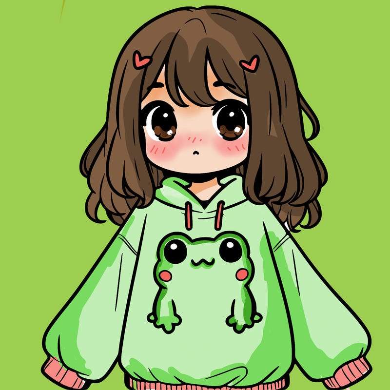 girl wearing frogging sweatshirt