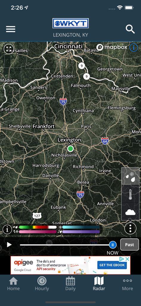 WKYT FirstAlert Weather - Interactive weather radar showing Lexington Kentucky and surrounding areas in the WKYT FirstAlert Weather app