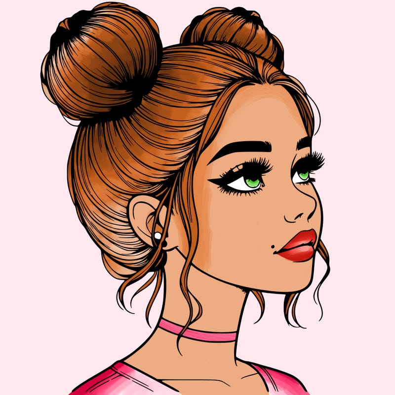 realistic girl with buns on the top of her head