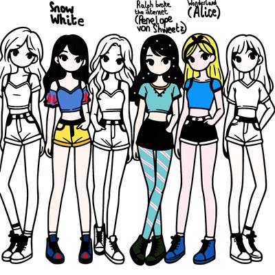 a group of girls wearing crop tops and shorts